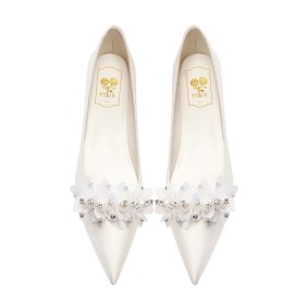 Perlée Confort Talons Epais Talon Carré Blanche Fleurs Chaussures Ceremonie Petit Talon 3 cm Belle Chaussure De Soirée Chaussure Mariée Chaussures Femme