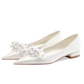 Perlée Confort Talons Epais Talon Carré Blanche Fleurs Chaussures Ceremonie Petit Talon 3 cm Belle Chaussure De Soirée Chaussure Mariée Chaussures Femme