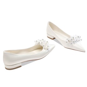 Dress Shoes Elegant White Pearl Shoes Chunky Satin Flower Comfort With Rhinestones Bridals Wedding Shoes Block Heel 3 cm Low Heel