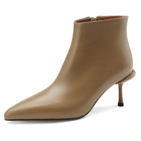 Pfennigabsatze Stiefeletten Moderne Mit 7 cm Mittlerer Absatz Abendschuhe Braune Elegante Mit Strasssteine Gefütterte