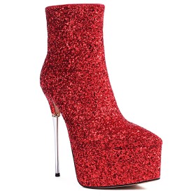 Platform Fashion Pointed Toe Stiletto Ankle Boots For Women Sequin Extreme High Heels Evening Party Shoes Closed Toe Sparkly