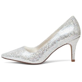 Sparkly Glitter Pointed Toe Elegant 3 inch High Heeled Stiletto Heels Dressy Shoes Silver Pumps