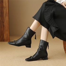 Ankle Boots Business Casual Patent Leather 3 cm Low Heel Block Heel Going Out Footwear With Buckle