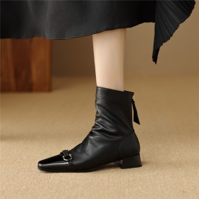 Ankle Boots Business Casual Patent Leather 3 cm Low Heel Block Heel Going Out Footwear With Buckle