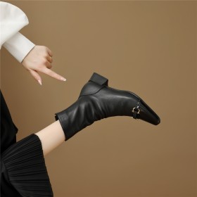 Ankle Boots Business Casual Patent Leather 3 cm Low Heel Block Heel Going Out Footwear With Buckle