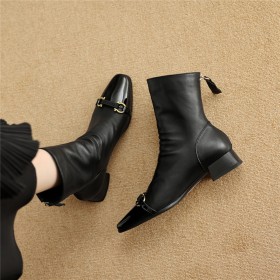 Ankle Boots Business Casual Patent Leather 3 cm Low Heel Block Heel Going Out Footwear With Buckle