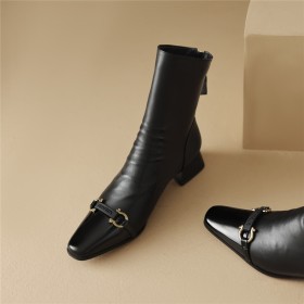 Ankle Boots Business Casual Patent Leather 3 cm Low Heel Block Heel Going Out Footwear With Buckle