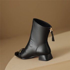 Ankle Boots Business Casual Patent Leather 3 cm Low Heel Block Heel Going Out Footwear With Buckle