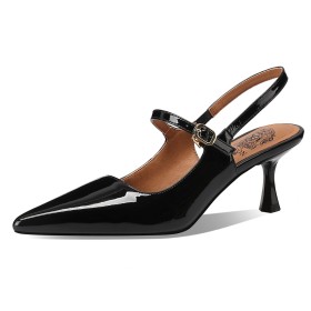 Ankle Strap Elegant Dressy Shoes Stiletto Heels Patent Leather Business Casual Shoes Mid High Heeled Belt Buckle Slingbacks Office Shoes Sandals Pointed Toe