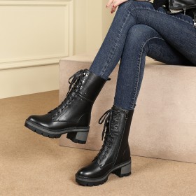 Talon Epais Plateforme Fermeture Éclair Clouté Cuir Bottines Martin Vintage Talon Mi Haut Confort Bout Rond Talon Carré