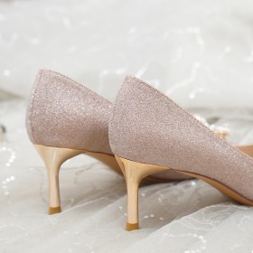 Bruidsschoen Rose Goud Glitter Dames Schoenen 6 cm Heels Gala Met Parels Pumps