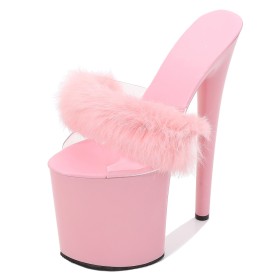 Imitatieleer Sandaaltjes Roze Peeptoes Naaldhakken Pluizige Chique Extreem Highheel Plateau