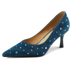 Avec Strass Brillante Chaussure De Soirée A Talon 7 cm Chaussures Femme Escarpins Cuir Talon Aiguille Élégant Bleu Nuit