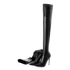 Mit 12 cm Hohe Absatz Overknee Stiefel Stilettos Hohe Stiefel Stretch Klassisch Socken Schwarze