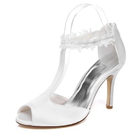 Blanche Élégantes Chaussure Mariage Bride Cheville Fermeture Éclair A Talon 9 cm Peep Toes Sandales Femmes