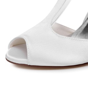 Eleganti Tacco Alto Bianco Scarpe Da Cerimonia Scarpe Matrimonio Con Tacco A Spillo Raso Sandali Lacci Caviglia