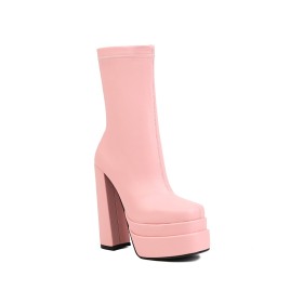 Comfort Pink Rund Spitze Gefütterte Mit Blockabsatz Stiefeletten 15 cm High Heel Herbst Mode Geschlossene Mit Absatz