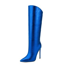 Knee High Boots For Women Tall Boot Sparkly Grained Stiletto Heels Faux Leather