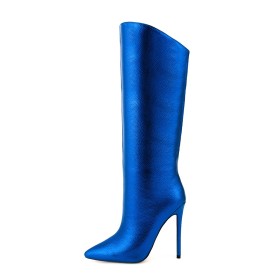 Knee High Boots For Women Tall Boot Sparkly Grained Stiletto Heels Faux Leather