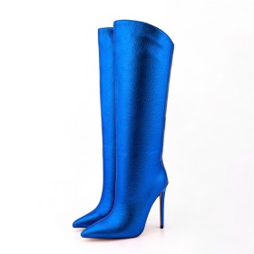 Knee High Boots For Women Tall Boot Sparkly Grained Stiletto Heels Faux Leather