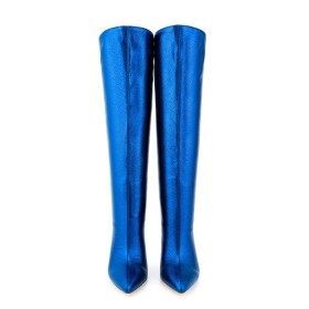 Knee High Boots For Women Tall Boot Sparkly Grained Stiletto Heels Faux Leather