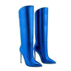 Knee High Boots For Women Tall Boot Sparkly Grained Stiletto Heels Faux Leather