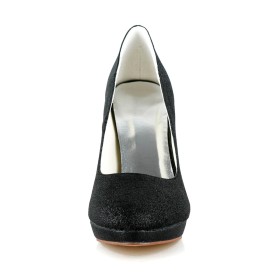 Noir Chaussure De Soirée Satin Talon 10 cm Slip On Escarpin Chaussures Pour Femmes