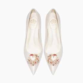Spitz Schlupfschuhe Ivory Mit 8 cm High Heel Festliche Schuhe Satin Elegante Stöckelschuhe Schuhe Brautschuhe Mit Perle Retro