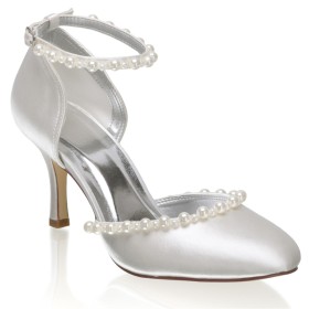 Stilettos Höga Klackar Sandaletter Dam Med Ankelrem Med Pärlor Bröllopsskor Finskor Snygga Ivory