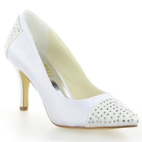 Brautschuhe Stilettos Elegante Pumps Festliche Schuhe Mit 8 cm High Heels Mit Strasssteine Weiße