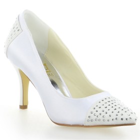 Di Raso Bianche Scarpe Donna Punta Chiusa Eleganti Con Tacco Alto Décolleté Scarpe Da Sposa Tacchi A Spillo