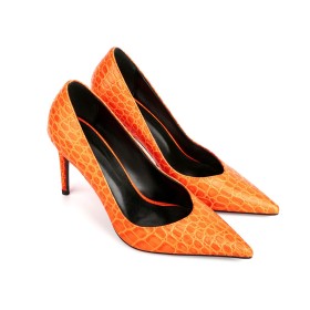 Elegante Imitatieleer Instapper 9 cm Highheel Naaldhakken Schoenen Dames Oranje Pumps Lak Slangenprint Mode