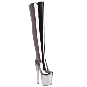 Extreme High Heels Pole Dancing Shoes Sparkly Metallic Thigh High Boots Faux Leather