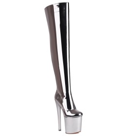 Poledance Mit Extreme Hoher Absatz Stiefel Overknees Plateau Stilettos Winter Gefütterte Sexy Metallic