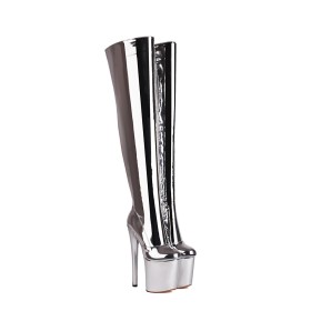 Poledance Mit Extreme Hoher Absatz Stiefel Overknees Plateau Stilettos Winter Gefütterte Sexy Metallic