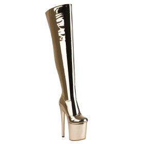 Winter Sexy Tall Boot Sparkly Patent Stiletto Metallic Gold 8 inch Extreme High Heels Thigh High Boot Closed Toe