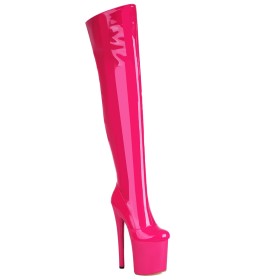Sexy Stiletto Heels 8 inch Extreme High Heels Sparkly Pole Dancing Shoes Round Toe Platform Tall Boots Faux Leather Fuchsia Patent Leather Metallic Over The Knee Boots For Women