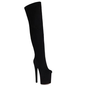 Sexy Faux Leather Platform Tall Boots Suede Pole Dancing Shoes Nubuck Fur Lined Classic Extreme High Heels Over The Knee Boots Round Toe