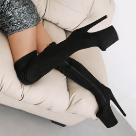 Hoge Laarzen Overknee Boots Imitatieleer 20 cm Extreem Hoge Hakken Plateauzool Klassiek Paaldans Suède Sexy