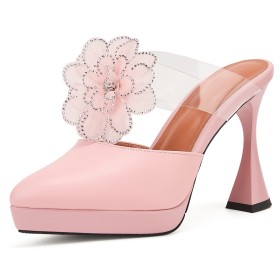 Mules Block Heel Going Out Footwear Sandals Leather 10 cm High Heels Pink Elegant Thick Heel