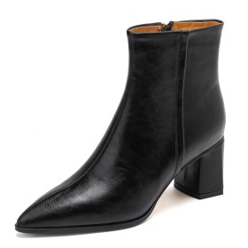 Rétro Cuir Talons Epais Classique A Talon 6 cm Casual Bottines Femme Fermeture Éclair Talons Carrés Élégant Boots Femme