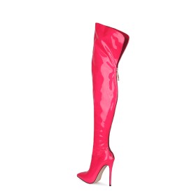 Over Knee Boots Pointed Toe 5 inch High Heeled Stiletto Heels Classic Hot Pink Tall Boot Patent Leather