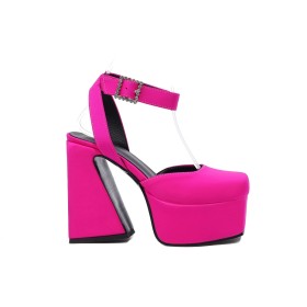 Platform With Ankle Strap Satin Sandals Block Heels 2023 Square Toe Dressy Shoes Elegant 14 cm High Heel