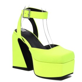 Chunky Heel 14 cm High Heeled Classic Platform Block Heel Beautiful Closed Toe Formal Dress Shoes Sandals Satin