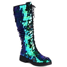 Multicolor Comfort Gradient Knee High Boots Modern Fall Green Closed Toe Flat Shoes Tall Boot Sequin