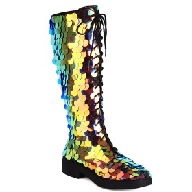Tall Boots Multicolor Comfort Knee High Boots For Women Sparkly Stylish Ombre Gold Flat Shoes
