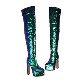 Gevoerde Veelkleurig 15 cm Highheel Overknee Boots Plateau Glitter Ombre Sparkle Hoge Laarzen Spitse Neus Paaldans Feest