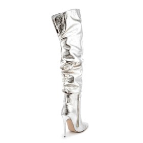 Sparkly Fashion Thigh High Boot For Women Faux Leather 12 cm High Heels Stilettos Pointed Toe Metallic