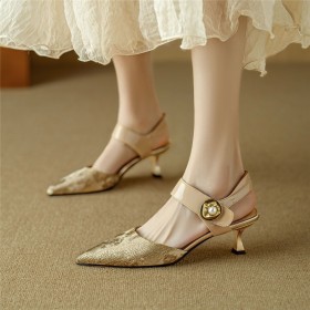 Sandals Low Heels Patent Business Casual Shoes Stilettos Satin Textured Leather Leather Kitten Heel Elegant