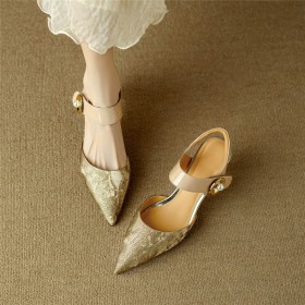 Bouton Habillé Sandales Élégant Business Casual Vernis Ceremonie Kitten Heel Talon 5 cm Cuir Satiné Cuir Bride Cheville